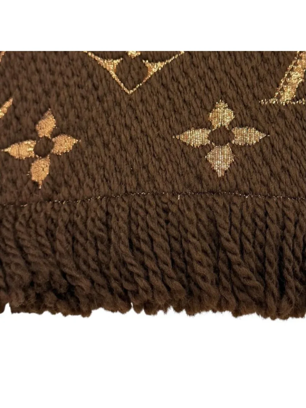 Louis Vuitton Logomania Scarf Shine Wool Silk Blend Brown Fringe